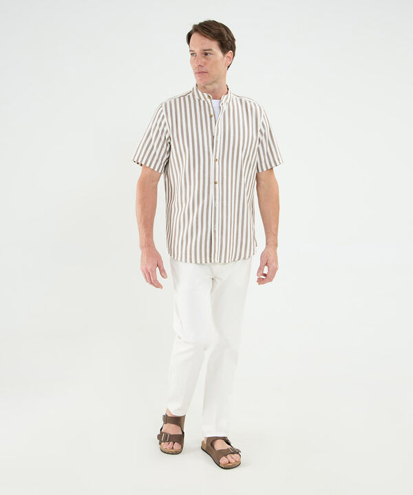 Camisa Manga Corta Cuello Neru Lino Para Hombre
