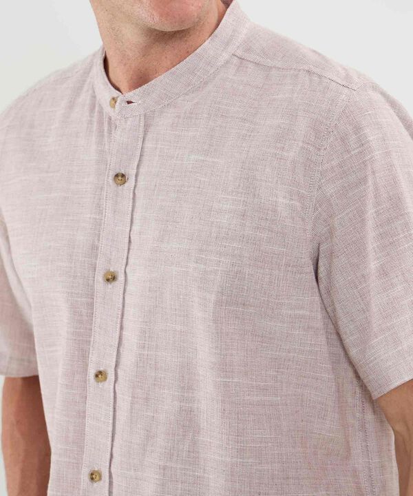 Camisa Manga Corta Cuello Neru Lino Para Hombre
