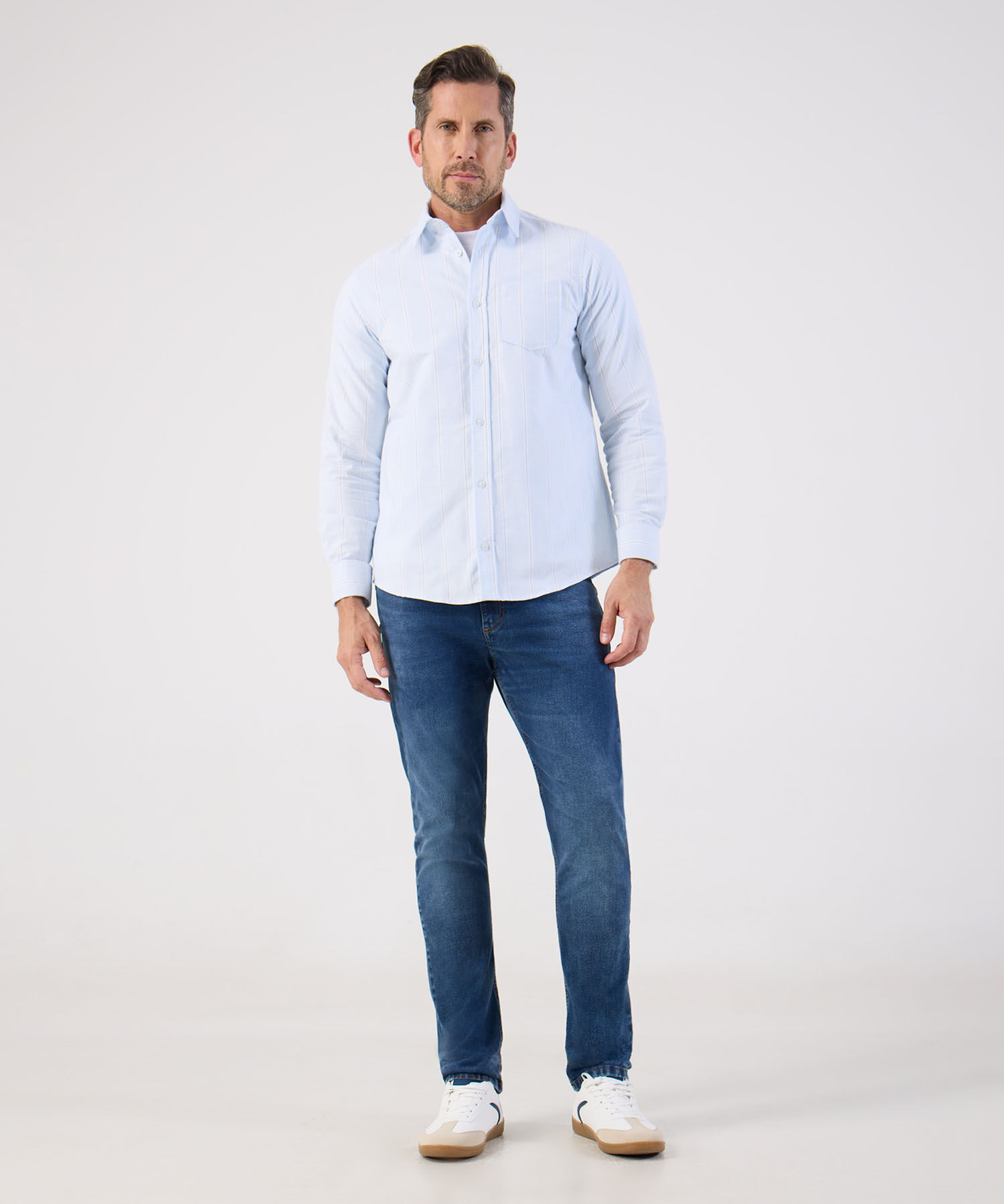 Camisa Manga Larga Con Bolsillo Para Hombre