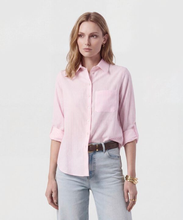 Camisa De Rayas Con Charretera Para Mujer image number null