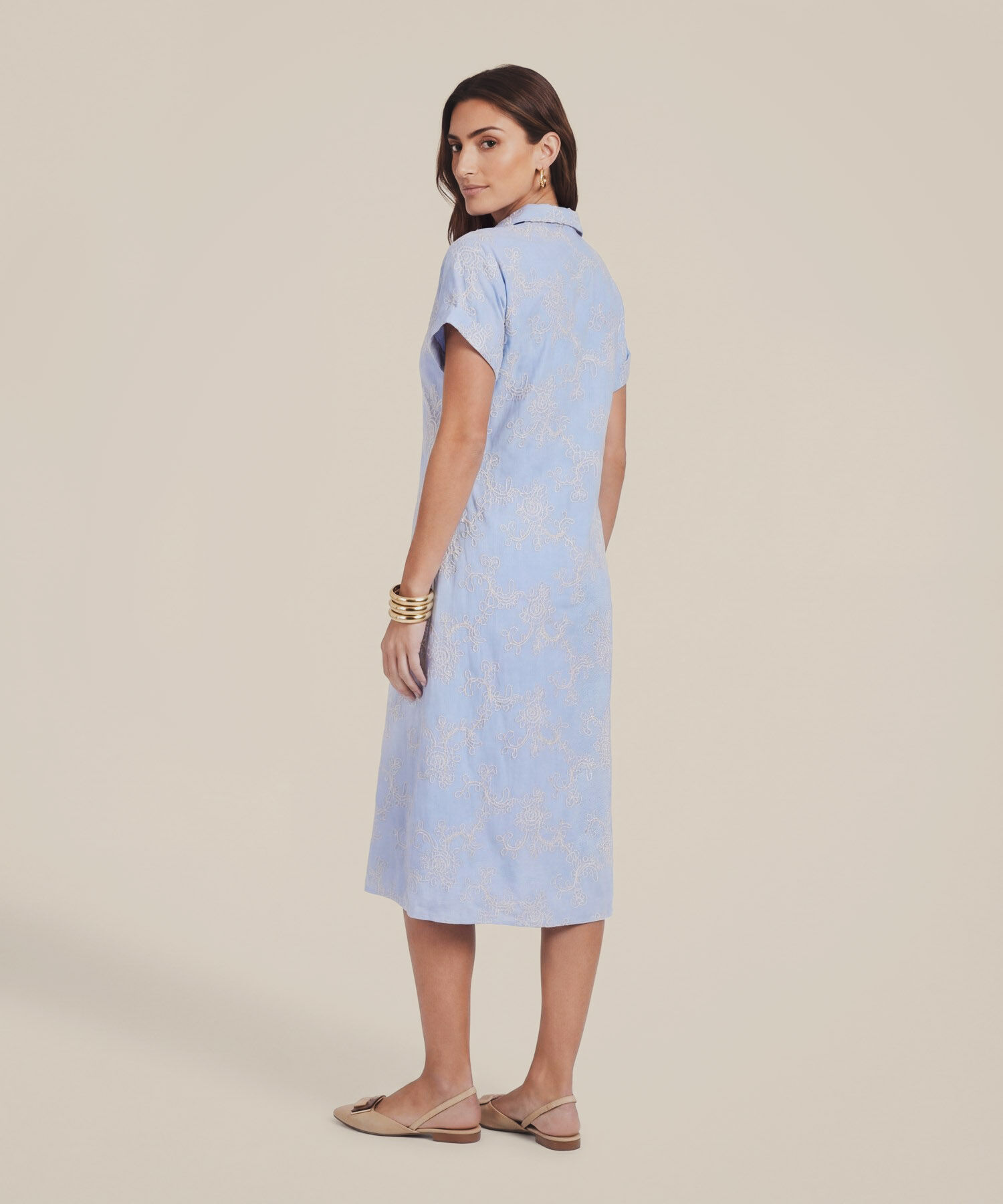 Vestido Camisero con Bordado para Mujer