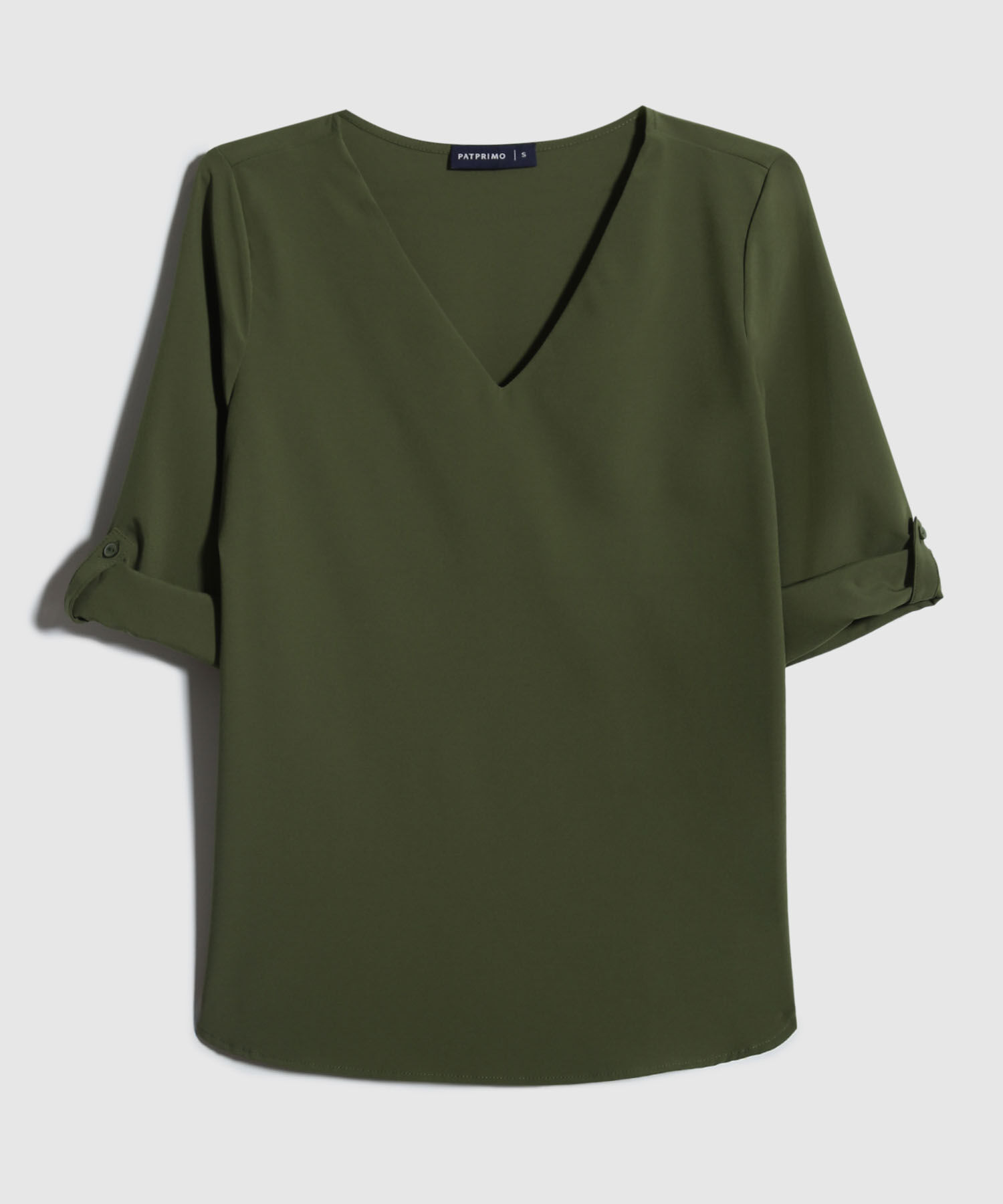 Blusa Manga Tres Cuartos Unicolor Escote En V