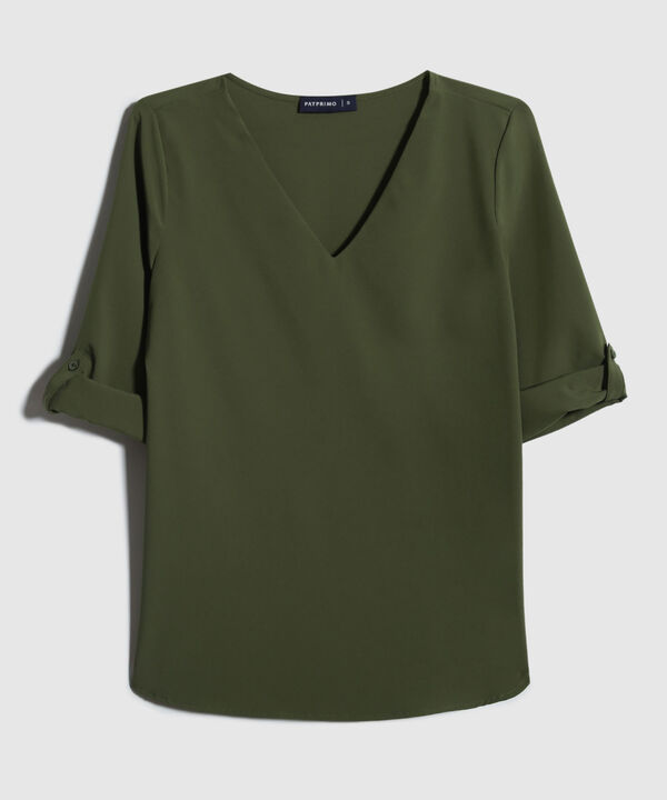 Blusa Manga Tres Cuartos Unicolor Escote En V image number null