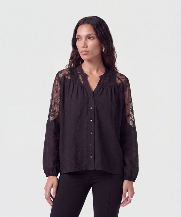 Blusa Con Mangas De Encaje Para Mujer image number null