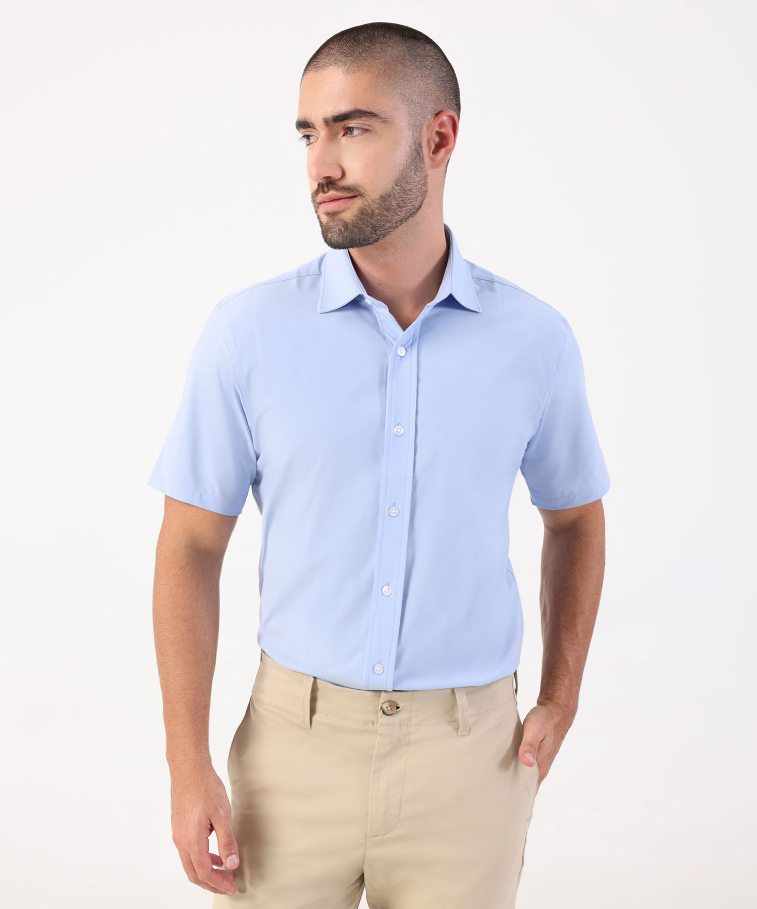 Camisa Formal Manga Corta Para Hombre, AzulClaro, hi-res