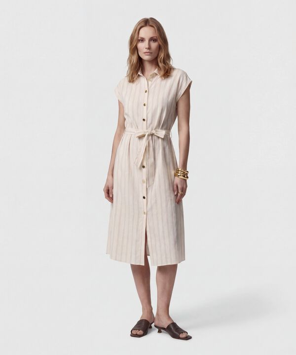 Vestido Midi Camisero Con Lazo Mujer image number null