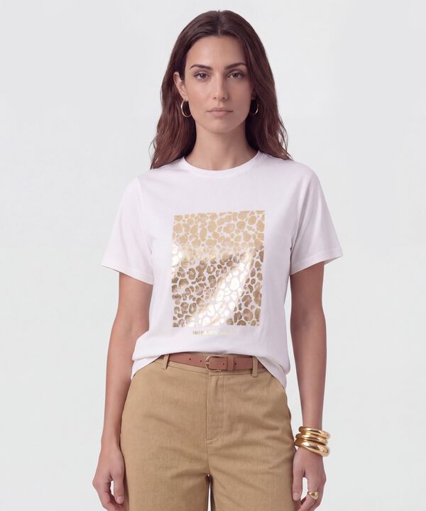 Camiseta B&aacute;sica Con Estampado Metalizado Para Mujer image number null