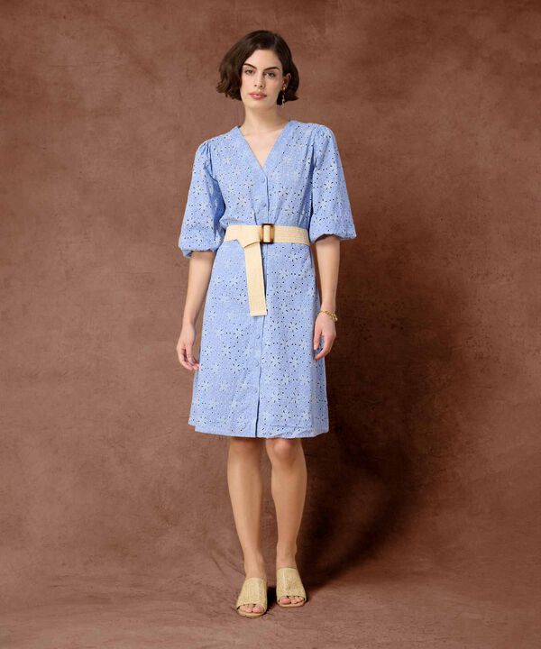 Vestido Camisero Perforado Con Cintur&oacute;n Para Mujer image number null