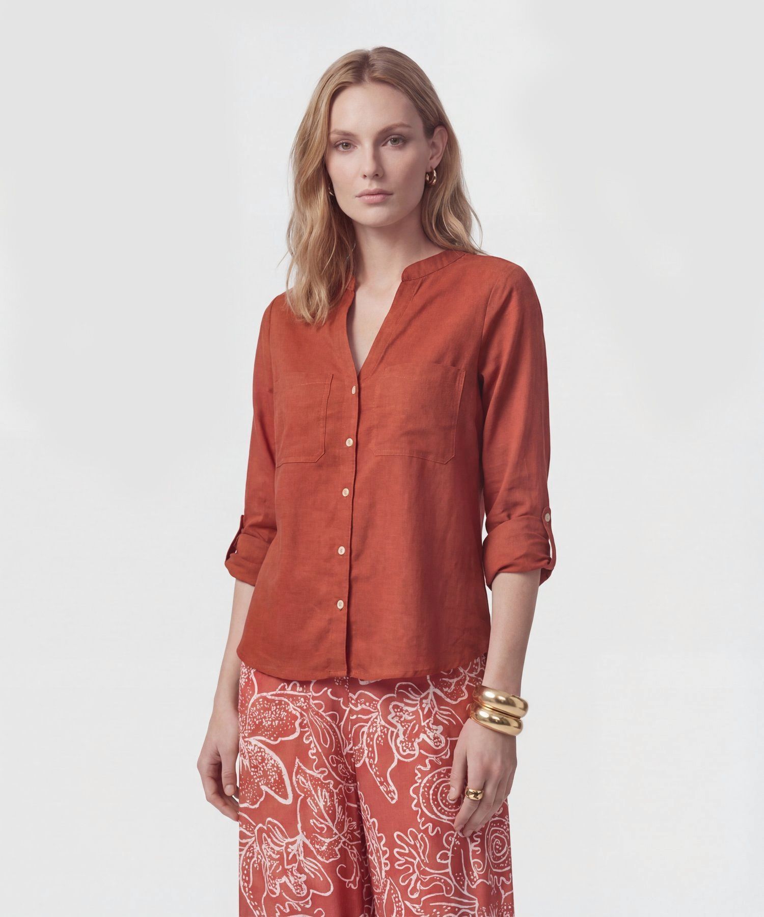 Blusa Unicolor De Manga Graduable Para Mujer