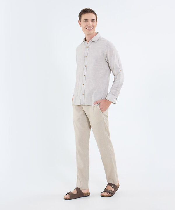 Camisa manga larga unicolor para hombre