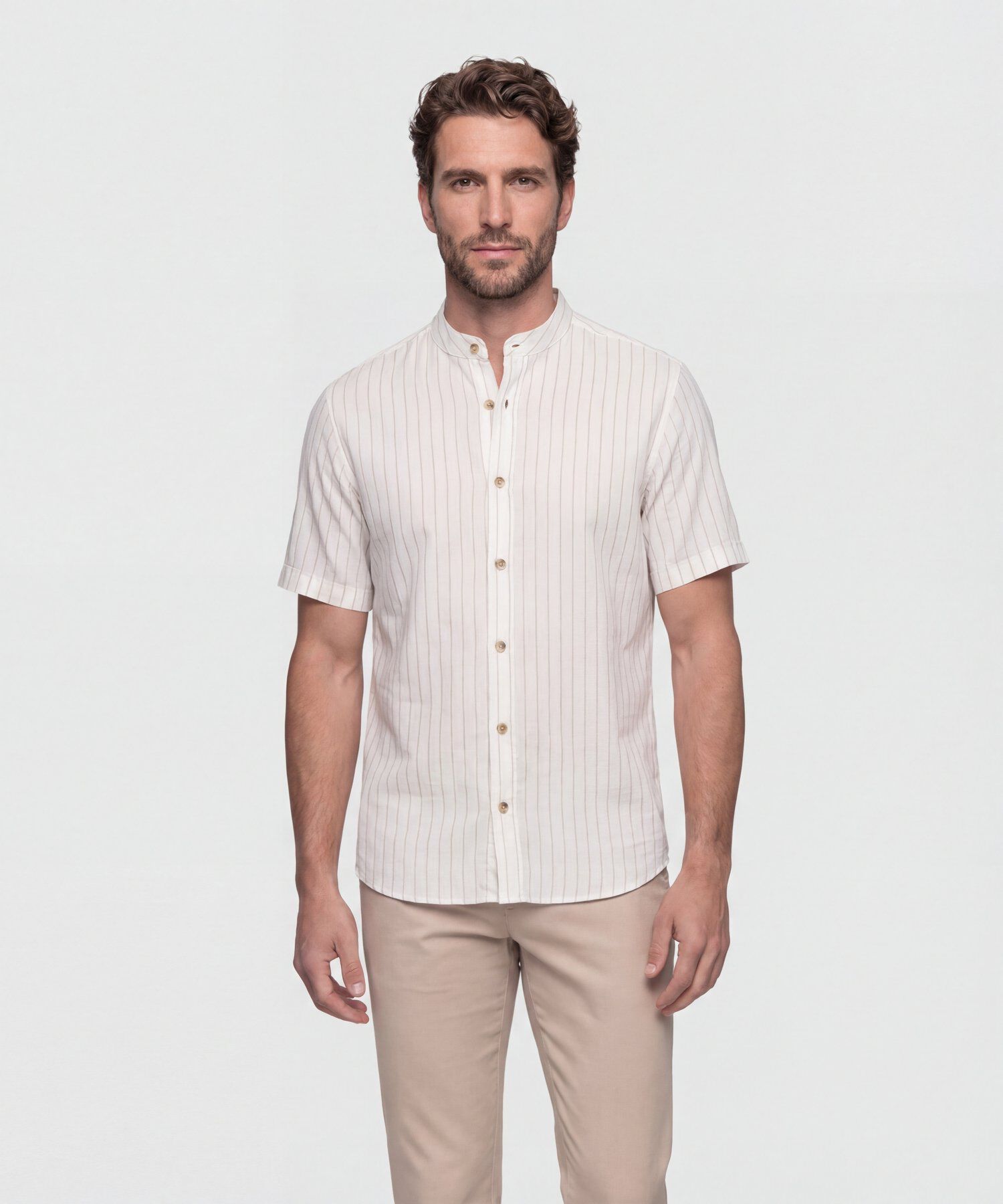 Camisa Hombre Manga Corta Cuello Mao