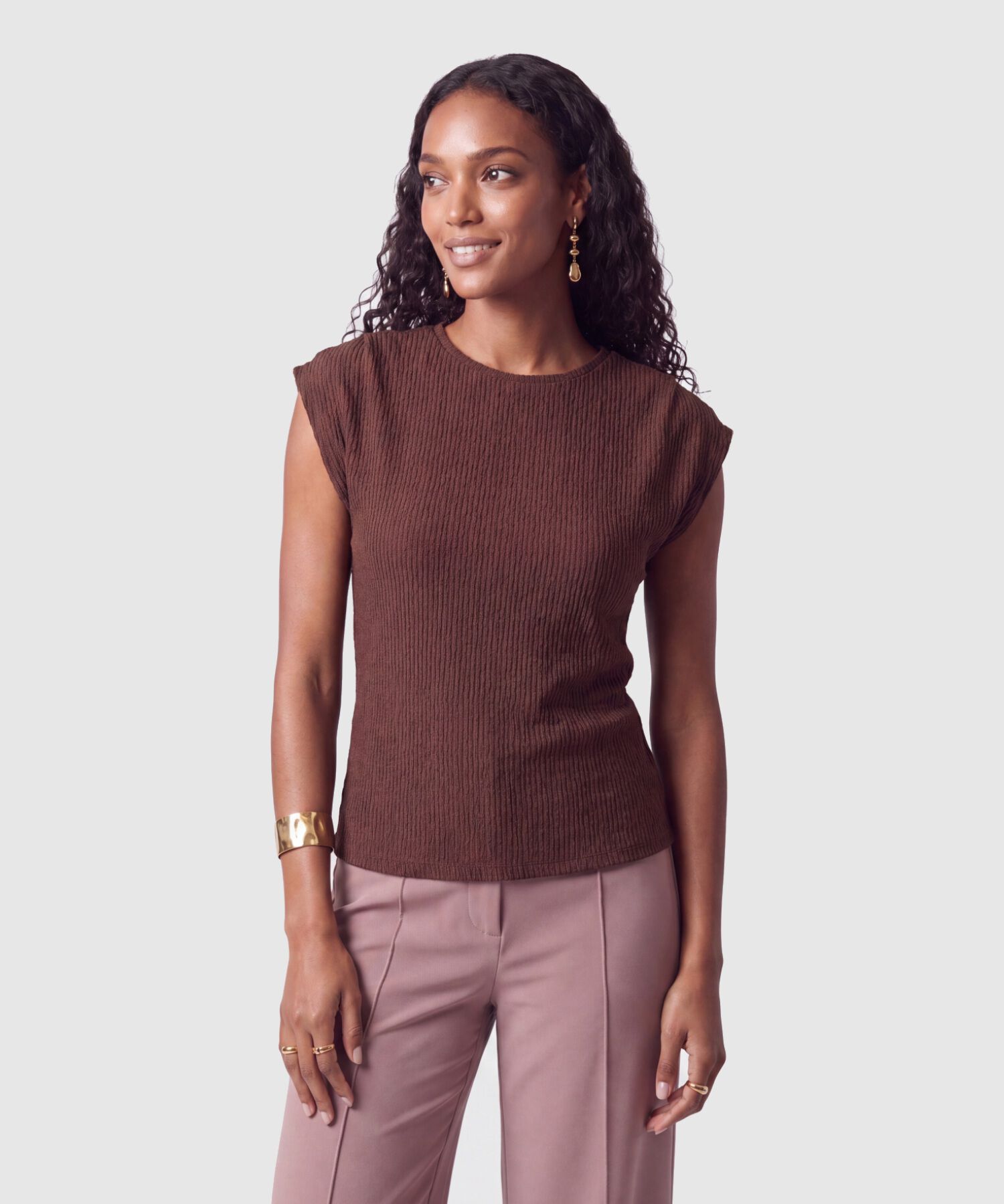 Camiseta De Textura Rib Para Mujer