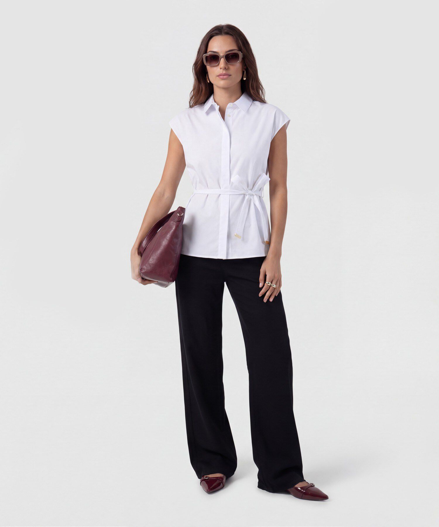 Camisa Minimalista Con Lazo Para Mujer