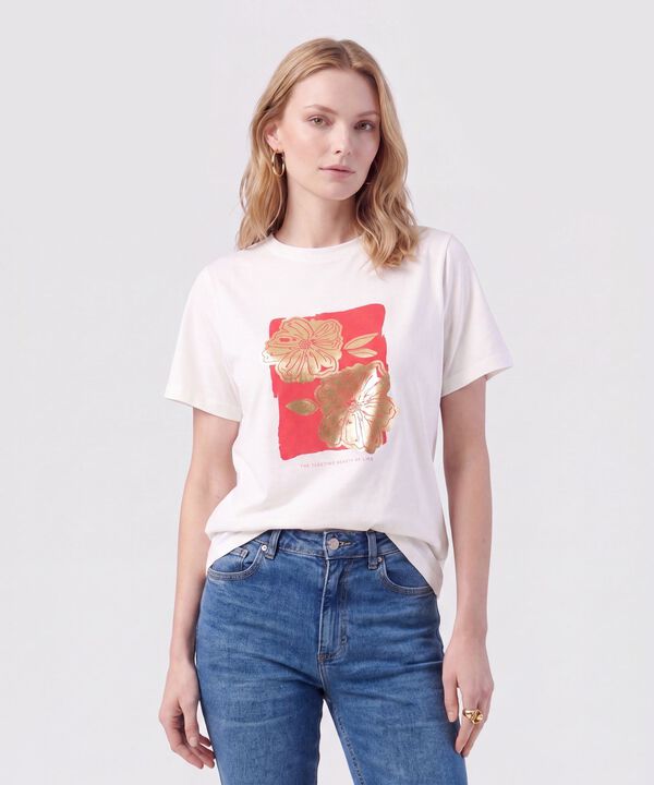 Camiseta B&aacute;sica Con Estampado Metalizado Para Mujer image number null