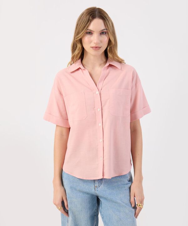 Camisa Rosa Casual Manga Corta Bolsillos image number null