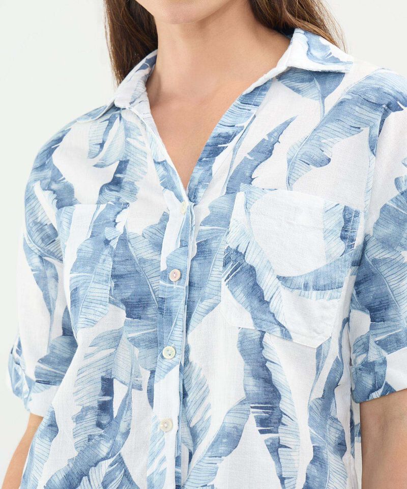 Camisa Estampada en Efecto Lino