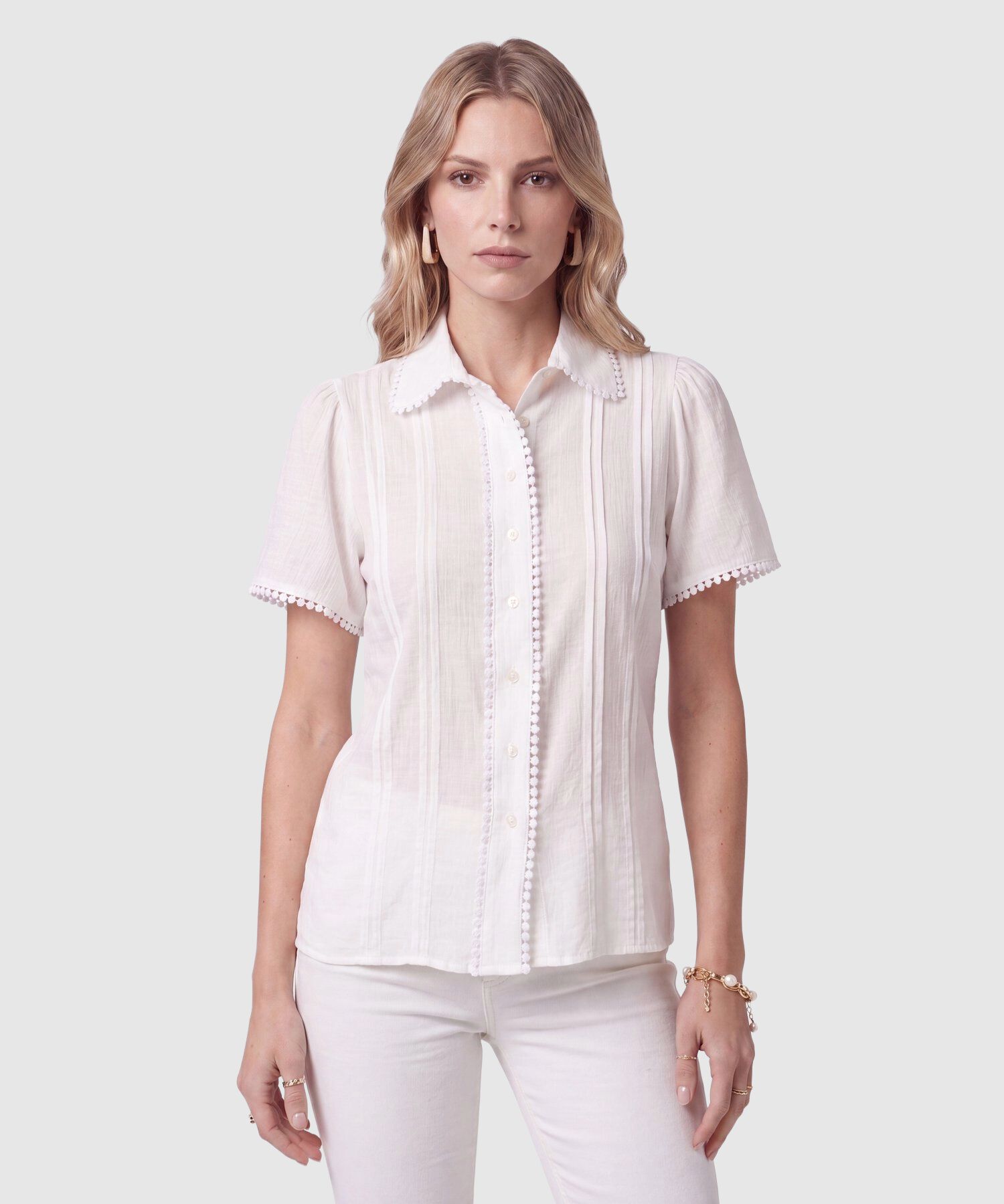 Camisa Manga Corta Con Detalle Mujer