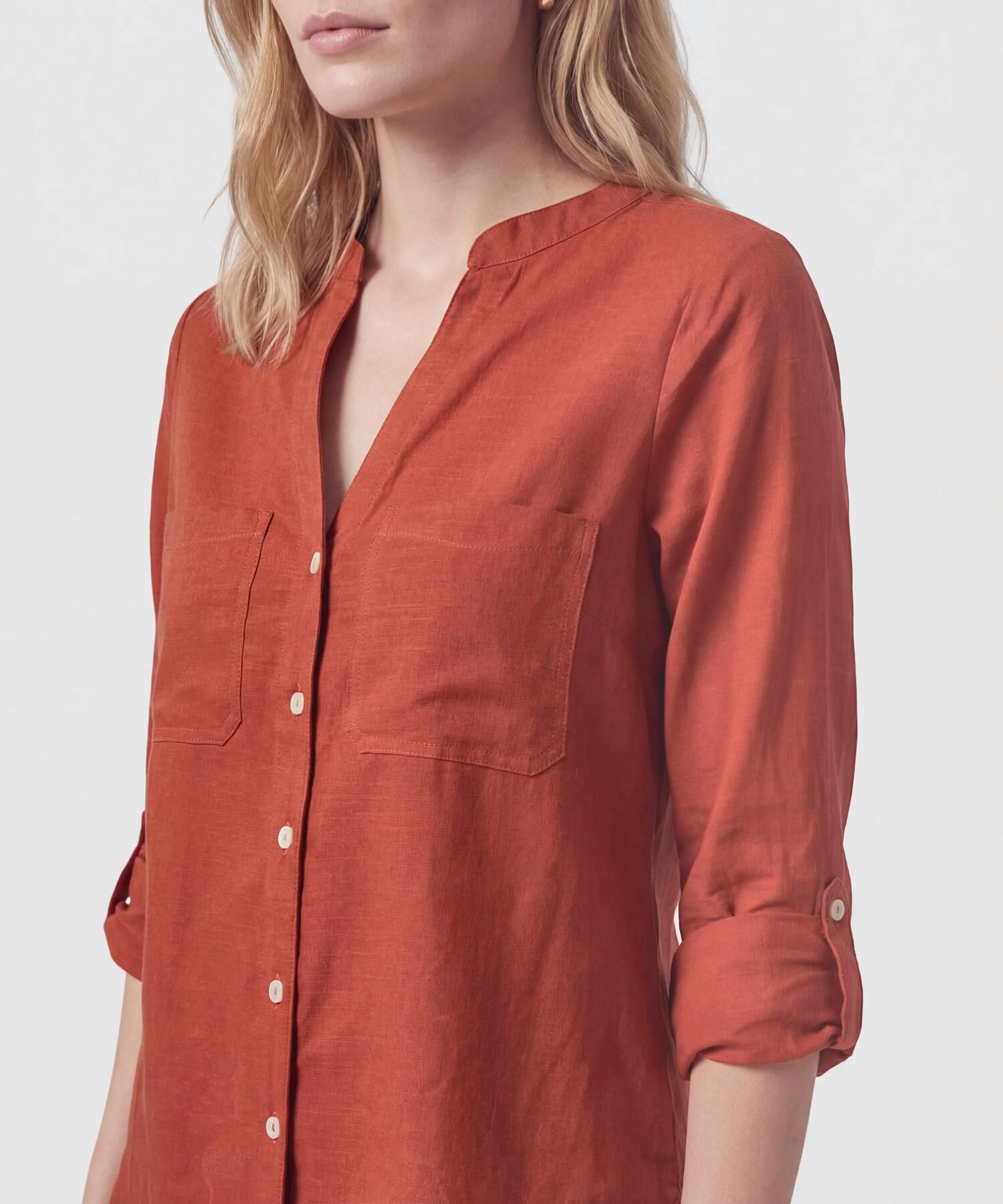 Blusa Unicolor De Manga Graduable Para Mujer