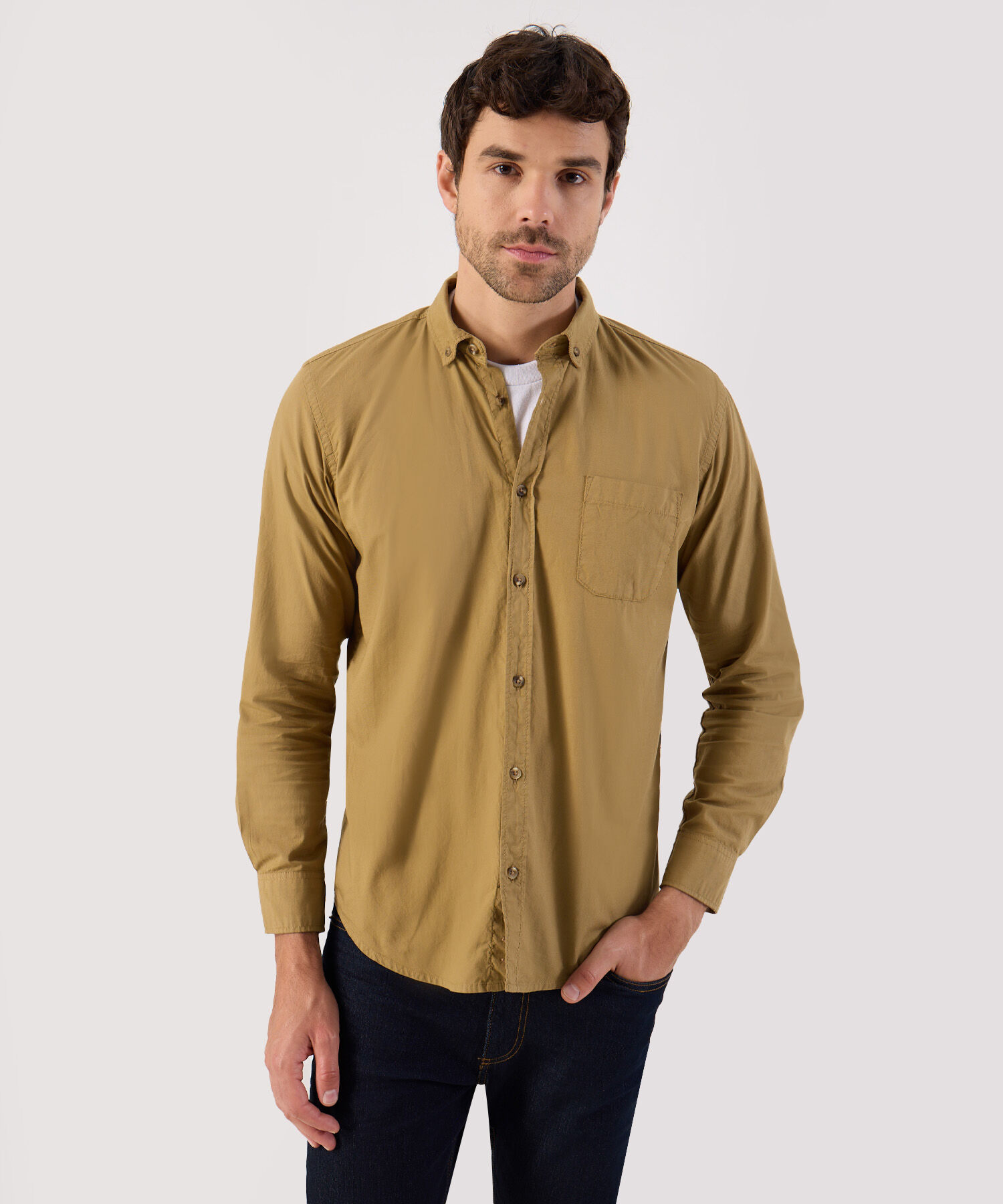 Camisa Manga Larga Con Bolsillo Para Hombre