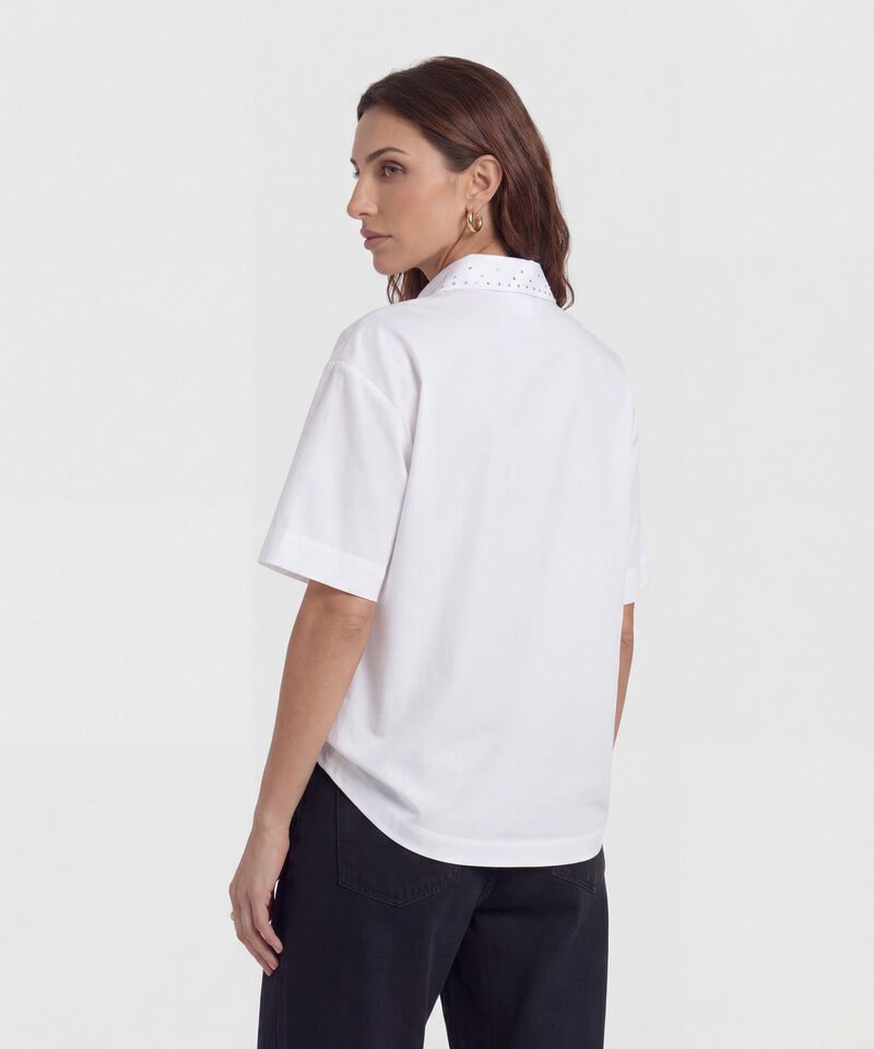 Camisa Mujer Manga Corta Cuello Con Pedrer&iacute;a