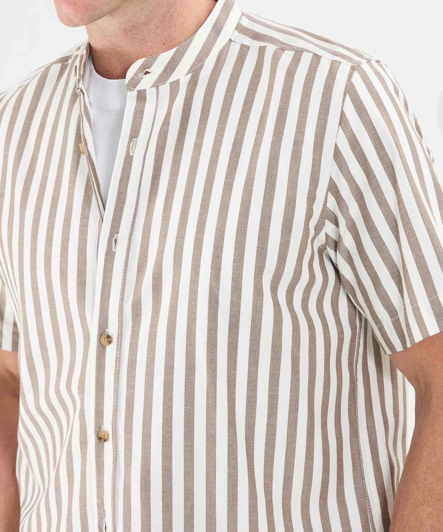 Camisa Manga Corta Cuello Neru Lino Para Hombre