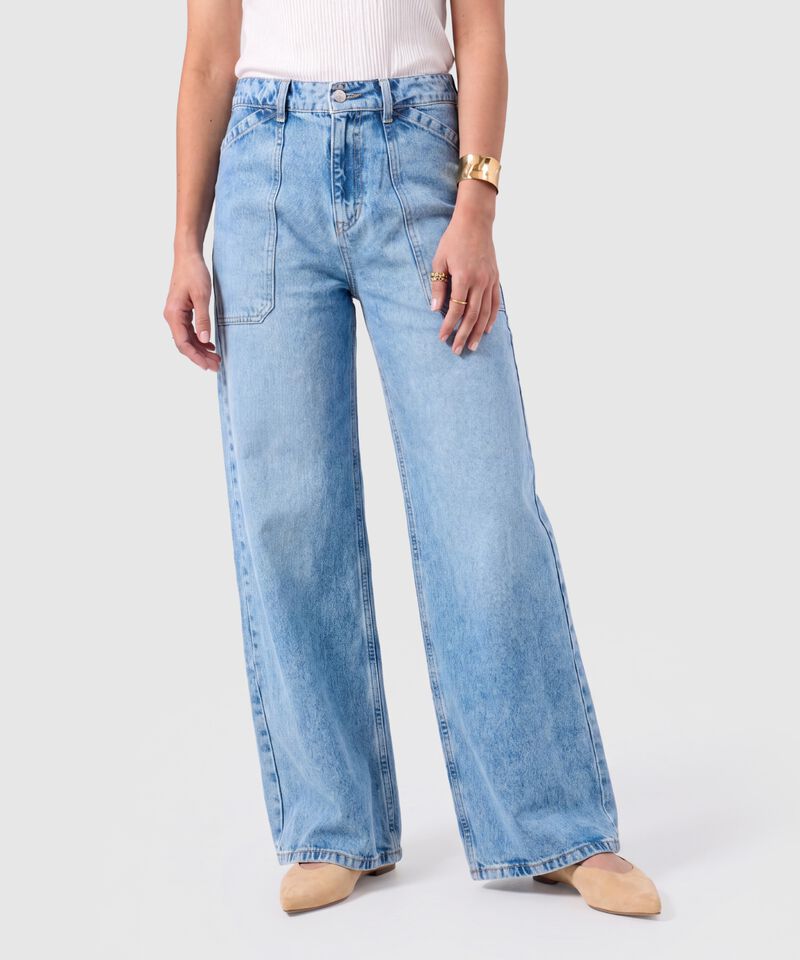 Jean Wide Leg Mujer con Bolsillos Frontales