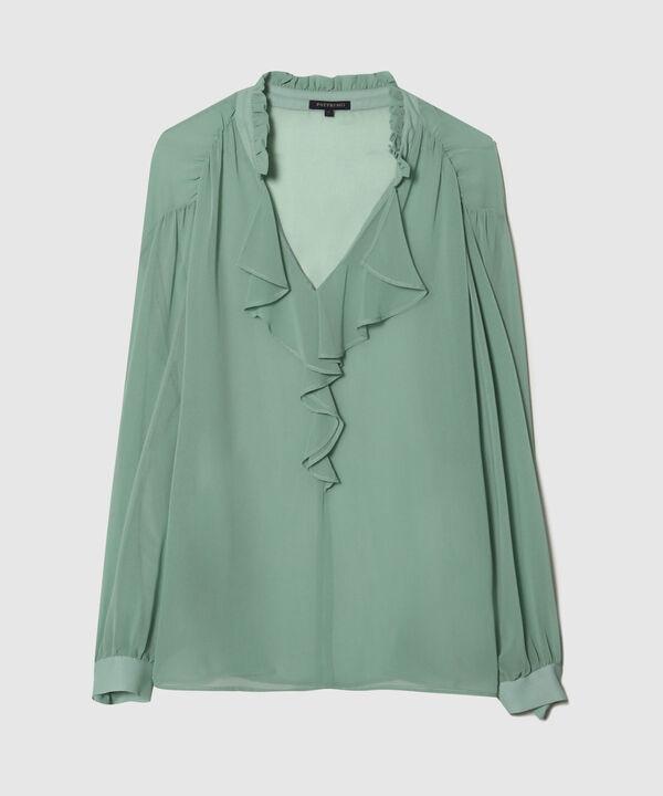 Blusa Con Volantes En Mangas Y Escote Unicolor image number null