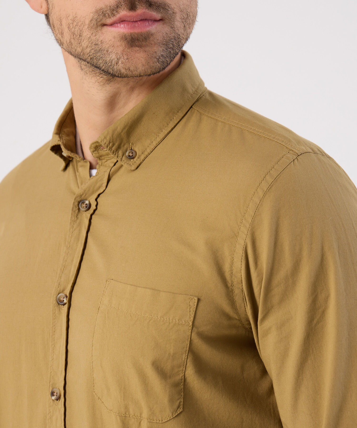 Camisa Manga Larga Con Bolsillo Para Hombre