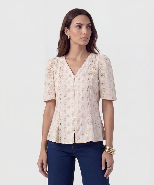 Blusa Con Bordado Suizo Para Mujer image number null