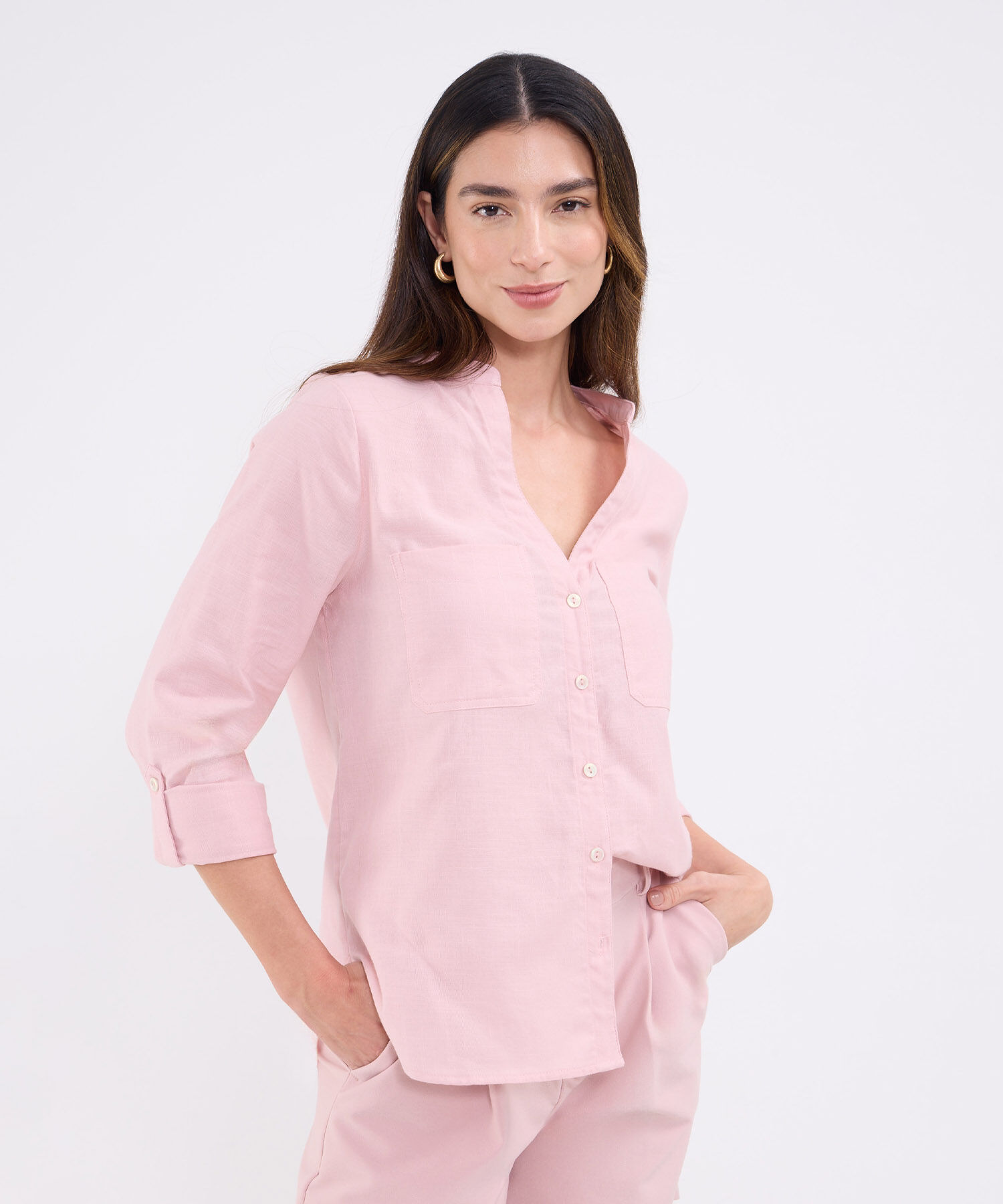 Blusa manga larga unicolor para mujer