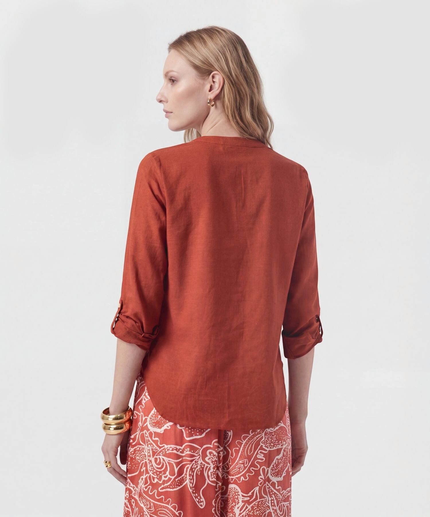 Blusa Unicolor De Manga Graduable Para Mujer