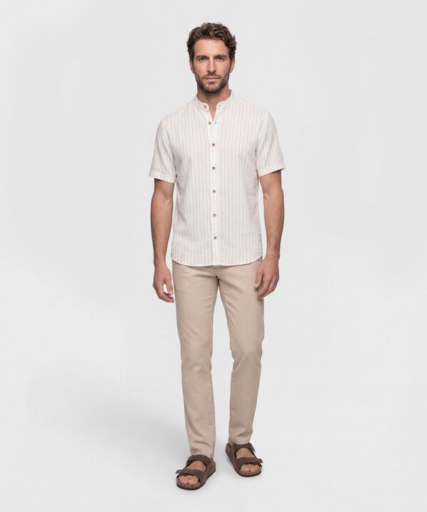 Camisa Hombre Manga Corta Cuello Mao