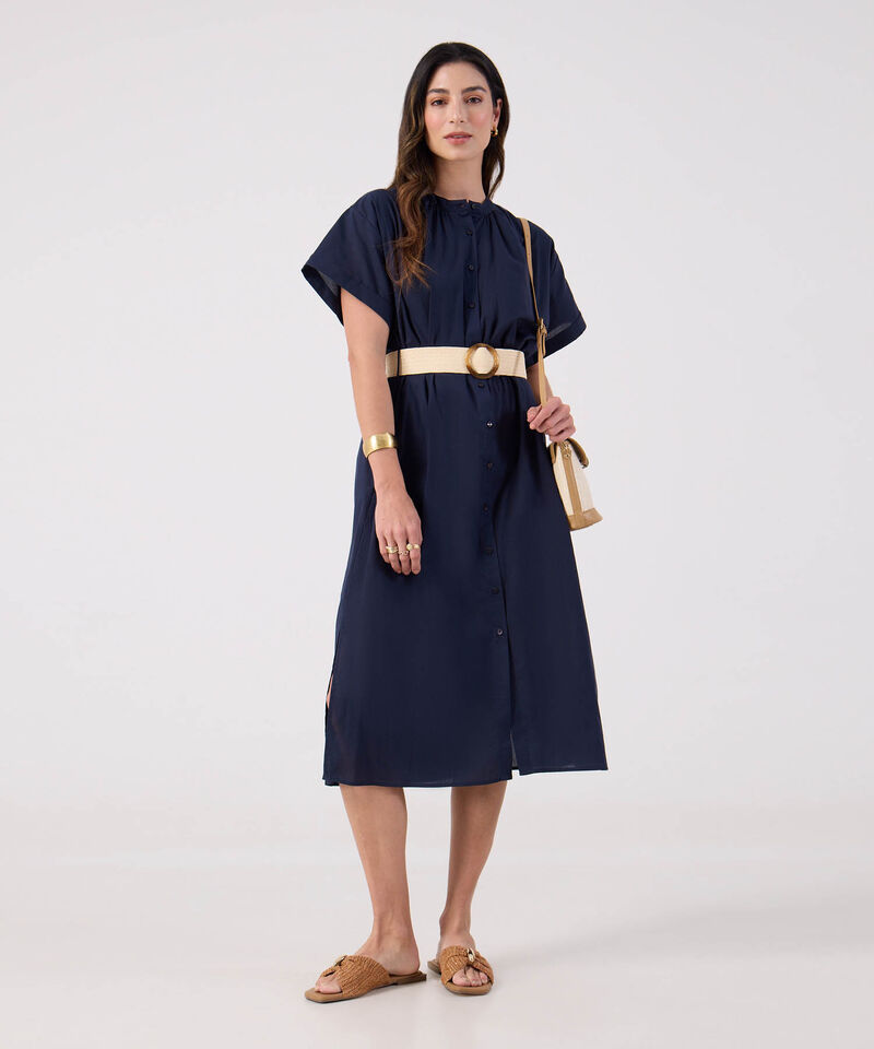 Vestido Unicolor Con Cinturon 