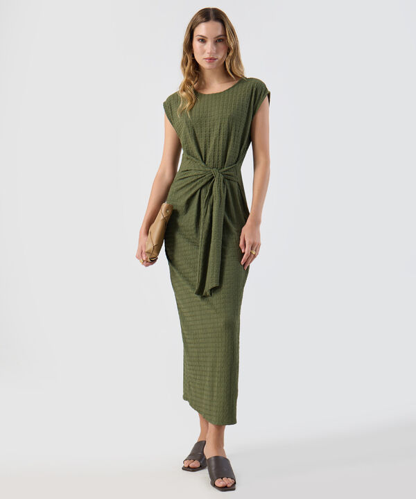 Vestido Para Mujer Midi Textura Nudo Frontal Elegante image number null